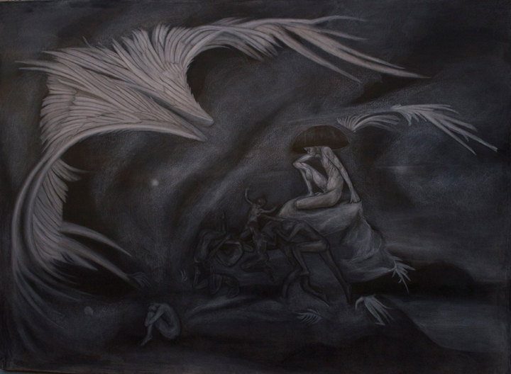 Title : Wings il Charcoal & conte ,